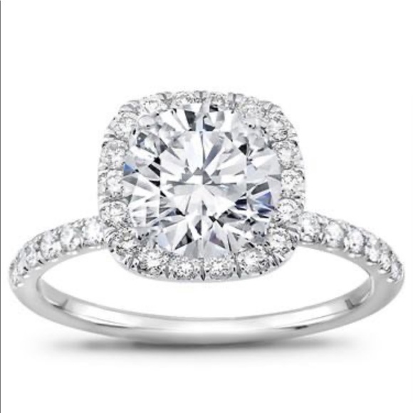 1-3Ct Round Cut VVS Lab Dia Halo Engagement Ring - Picture 5 of 16